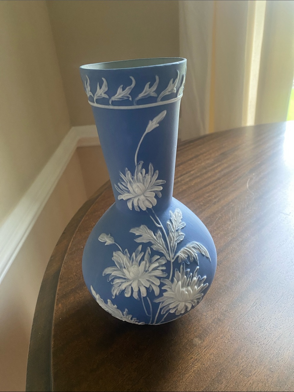 Classic Blue Floral Matte Ceramic Vase (Wedge wood ?)